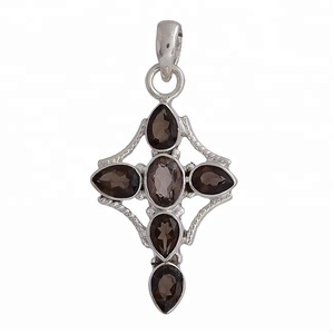 Piedra preciosa de cuarzo ahumado con corte de pera ovalada, colgante de diseñador de Plata de Ley 925 con colgante de moda Chapado en plata para mujer. - Product Image 1