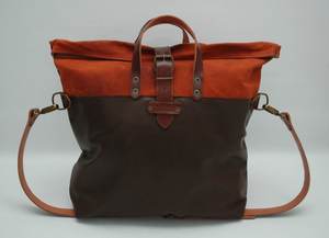 Weekend <b>Bag</b>, Waxed Canvas With Leather Handles and Closures,russet Color LHB 0071 - Product Image 5