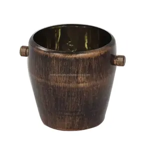 Seau à glace en cuivre antique couvercle en bois refroidisseur en métal à double niveau fête du vin mariage capacité 12L imprimé Logo fabriqué en Inde - Product Image 6