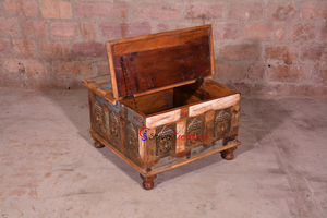 Baúl de Almacenamiento de Madera Reciclada Estilo Antiguo para Uso en Interiores, Caja para Mantas con Mesa de Madera India, Cajas de Almacenamiento Vintage - Product Image 3