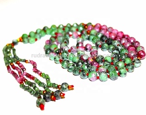Collana di BOHEMIA Rudra 7mm di rubino Zoisite Mala <span class=keywords><strong>collane</strong></span> di perline sfaccettate <span class=keywords><strong>con</strong></span> nappine accessorio regalo per buddismo - Product Image 1