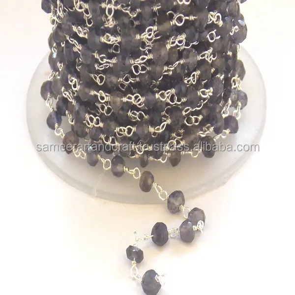 Corrente de cintura em camadas de pedra natural de quartzo esfumaçado com contas em forma de Rondelle e contas banhadas a prata