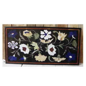 Black Oval Shape Marble Stone Inlaid Pietra Dura Table Exporter - Product Image 1