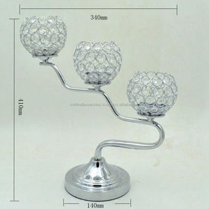 Crystal Ball Candelabra With Three Tealight Holders Silver Metal Base 340mm Wide 410mm High Home Decoration - Product Image 1