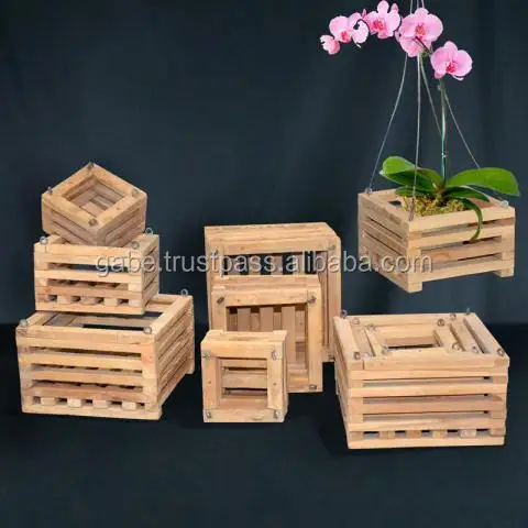 Houten Pot Orchideeën Teak Hout Handgemaakte, Houten Potten Mini, Teak Houten Pot