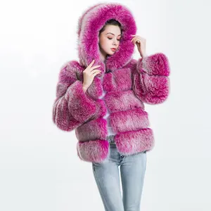 Yüksek kalite moda gerçek tilki kürk ceket toptan kapşonlu tilki kürk büyük mont kışlık kürk palto kadınlar