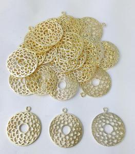 Gold Plated Fancy Flower Shape Charm Brushed Metal <b>Jewelry</b> <b>Findings</b> Round Pattern Made From Brass Copper Metallic <b>Jewelry</b> Making - Product Image 2