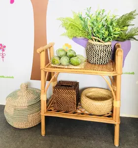 Vintage Rattan depolama raf