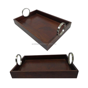 Bandeja de madera con mango de Metal para el hogar y el hotel vajilla artículo bandeja de quesos de madera bandejas - Product Image 1