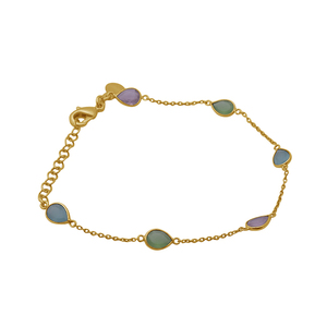 Bracelet pierres précieuses de calcédoine multicolores, en argent sterling 925, chaîne plaquée en or, nouvelle collection - Product Image 1