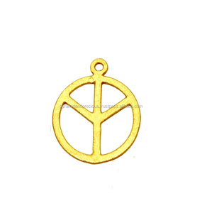 Hippie Peace Sign <b>Round</b> <b>Brushed</b> Gold Plated Metal Charms Pendant - Jewelry Findings Charms - Product Image 1