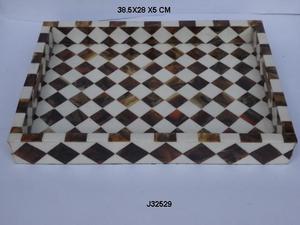 Bandeja DE SERVICIO DE Metal con diseño de incrustaciones de hueso blanco y negro personalizable de alta calidad hecha a mano y pulida para decoración de recuerdo - Product Image 4