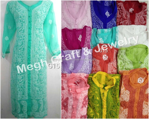 ชุดฤดูร้อนผ้าฝ้ายสีขาว lucknow Chikan ปักลายเคอร์ติส-ท็อปส์ซู-ทูนิกส์-ขายส่ง lucknow embroidery Tops Tis - Product Image 5