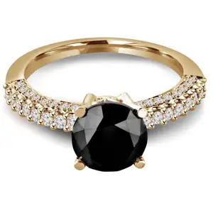 1,98 карат натуральный черный бриллиант солитер с акцентами бриллиантовое обручальное кольцо 14k желтое золото, бриллиантовое кольцо