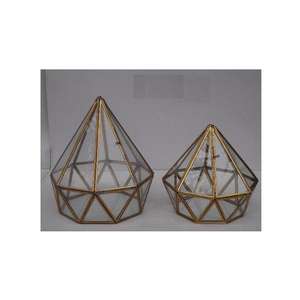 <b>Geometric</b> Diamond Shape Indoor Glass <b>Terrarium</b> with Brass Metal Sides for Succulent Cacti Fern Air Plant Home Decor - Product Image 5