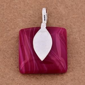 Grand pendentif rectangulaire en argent sterling 925 massif avec agate rose en dentelle, fait à la main, fabricant de bijoux en gros CASA DE PLATA - Product Image 3