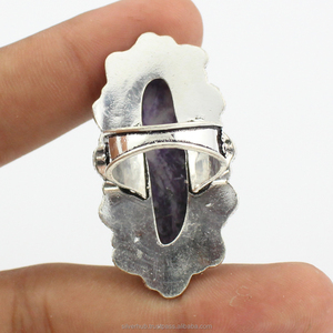 Fabuloso diseño 925 plata esterlina sólida Charoite Real piedra preciosa anillo eternidad Vermeil anillos indio al por mayor joyería fina - Product Image 3