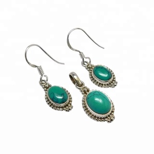 Conjunto de joyería de piedras preciosas turquesa azul cielo, pendientes de plata india, conjunto de joyería colgante, conjunto de joyería de plata de ley 925 - Product Image 1