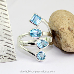 925แข็งเงินสเตอร์ลิงแหวนห่อที่ไม่ซ้ำกันด้วยพลอยบุษราคัมสีฟ้าธรรมชาติเครื่องประดับที่ดีงานแต่งงานของผู้หญิงของขวัญวันวาเลนไทน์ของขวัญสำหรับเธอ - Product Image 1