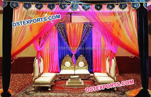 Sillas Mandap de diseño indio para bodas, sillas Mandap Sankheda de madera, conjunto de muebles de boda de oro indio a la venta en EE. UU. - Product Image 6