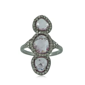 Metarock jewelrys-Anillo de plata de primera ley y zafiro para mujer, sortija, plata esterlina 925, Diamante pavé - Product Image 1