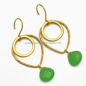 Boucles d'oreilles pendantes en calcédoine préhnite véritable, argent sterling 925 massif, bijoux faits à la main, forme ronde, pierre, boucles d'oreilles tendance - Product Image 2