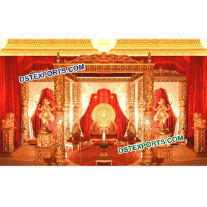 ตกแต่งงานแต่งงานแบบอินเดียด้วยมณฑป (Mandap)  ตกแต่งมณฑป (Mandap) ด้วยงานแกะสลักสีทองทันสมัย  ติดตั้งมณฑป (Mandap) ทรงสี่เหลี่ยมทันสมัยในโอคลาโฮมา - Product Image 1