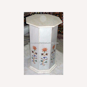 Soporte de mesa con incrustaciones de mármol blanco - Product Image 1