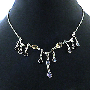 Exquisito Collar Lariat de Plata de Ley 925 con Incrustaciones de Piedras Preciosas, Joyería de Diseño con Amatista y Perlas para Boda - Product Image 2