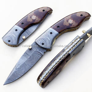 Couteau de poche de chasse en acier Damas de qualité industrielle fait à la main, manche en bois, couteau pliant (ZR # 290) Support OEM à changement rapide - Product Image 1