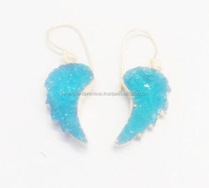 Pendientes de Gema en Forma de Ala de Ángel, 13x25mm, con Druzy Azul y Baño de Oro, Nanplanetsilver, Joyería de Moda para Bodas - Product Image 5
