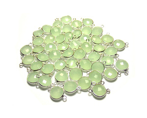 Bisel de Plata de Ley 925 con Prehnita, calcedonia, piedras preciosas naturales, conectores bohemios, Material de Latón chapado en plata - Product Image 2