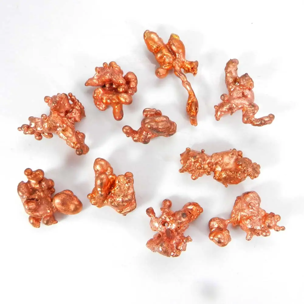 Pepitas de cobre nativo, desigual de 10 unidades de forma libre de elementos metálicos keweenaw, Míchigan, Estados Unidos, venta al por mayor, proveedor de piedras preciosas sueltas