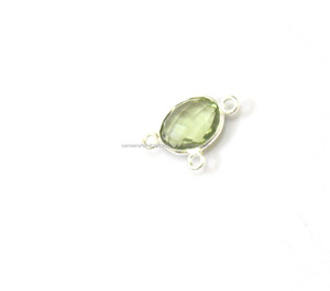 Quartz améthyste vert fait à la main déclaration plaqué or pierre précieuse lunette pierre de naissance Boho connecteur bijoux - Product Image 2