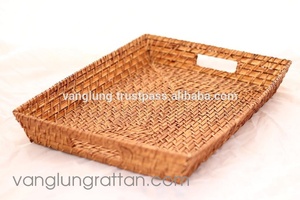 Vietnam fabriqué en bois style ferme lavable tissé écologique plateau de service poignées décoratives taille personnalisable couleur - Product Image 3
