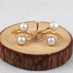 แหวนบิดเดี่ยวทำด้วยมือไข่มุกน้ำจืด2ชุดโลหะผสมที่มองไม่เห็นปรับขนาดได้นิกเกิลฟรีสำหรับงานหมั้นของผู้หญิง - Product Image 3