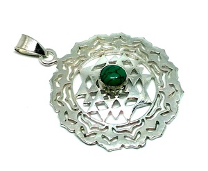 Belle Turquoise Reiki Energy Charged Shri Yantra Pendentif Charm Argent Plaqué Collier Bijoux - Product Image 2