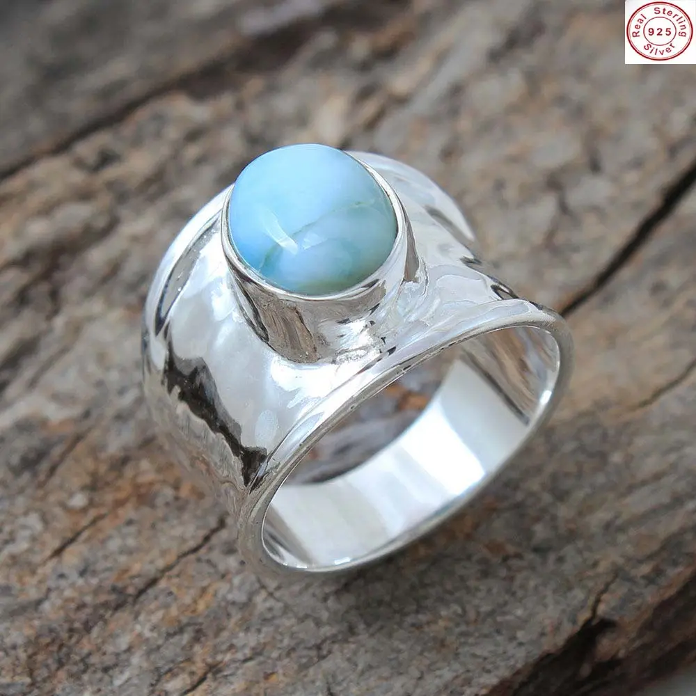 Dominican larimar gemstone 925 sterling silver ring jewelry wholesale handmade gemstone ring