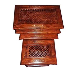 Juego de Mesa de Té de 3 Piezas Talladas a Mano con Pulido Natural de Alta Calidad y Diseño con Incrustaciones de Latón, Juego de Mesas Nido en Zigzag de Madera - Product Image 5