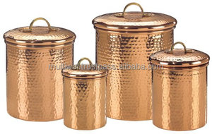 Hammered Copper <b>Canister</b> <b>Set</b> of 4 Pcs for Home Hotel Restaurant Use - Product Image 2