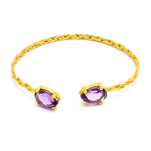 Coussin poire en argent sterling 925 Améthyste Argent Plaqué or Bracelet réglable Bijoux Bracelet à la mode pour cadeau de mariage. - Product Image 1