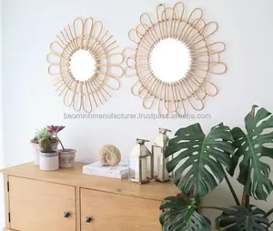 Natuurlijke Rotan Spiegel Handgemaakte Decoratieve Muur Spiegel