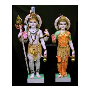 华丽设计纯白色马克拉纳白色大理石宗教神和女神湿婆神帕尔瓦蒂站立雕塑