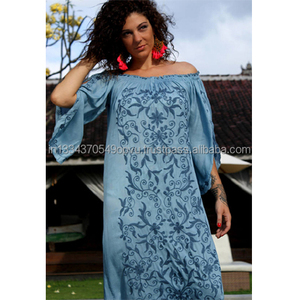 Boho — robe de plage élastique pour femmes, coupe longue, cintrée, épaules dénudées, élégante, brodée, Chic, Cover-Up, mode, fente latérale, Boho, Maxi, pour dames, nouvelle collection - Product Image 1