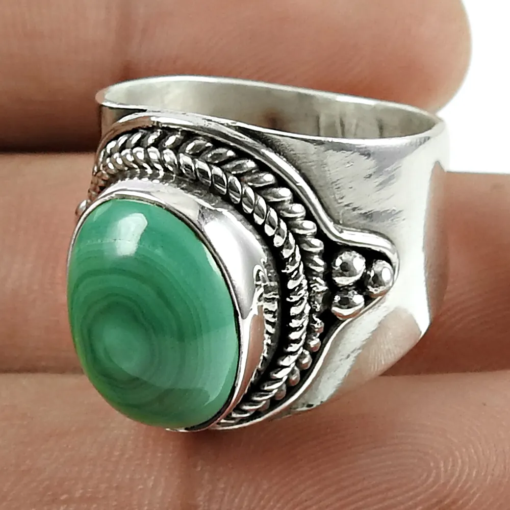 Marvelous 925 Sterling Zilver Malachiet Ring Voor Vrouwen Handgemaakte Custom Sieraden Groothandel Ringen Leveranciers