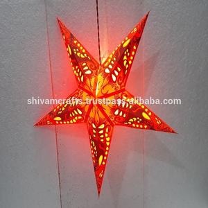 Nuevas lámparas/linternas de estrellas de papel impresas hechas a mano, mezcla de colores para Navidad, proveedor mayorista de India - Product Image 2
