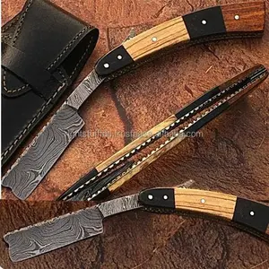 Afeitadora profesional de estilo Damasco para hombre, maquinilla de afeitar recta de barbero, hoja única, con logotipo personalizado - Product Image 1