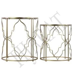 TABLE basse dorée de style européen avec haut en verre, TABLE de chevet moderne, offre spéciale - Product Image 1