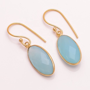 Nuevo diseño, pendientes de gota de piedras preciosas de Calcedonia Natural, joyería de moda chapada en oro de latón Real, joyería de latón superior fabricada - Product Image 1