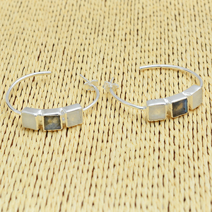 925 argent Sterling carré pierre de lune Labradorite pierres précieuses boucles d'oreilles à la mode lunette réglage bijoux pour cadeau de fête de mariage - Product Image 2
